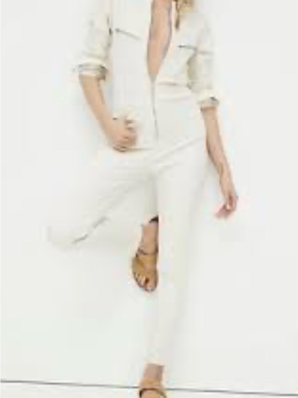 Free People Lennox Denim Cream Zip-Front Slim Utility Jumpsuit